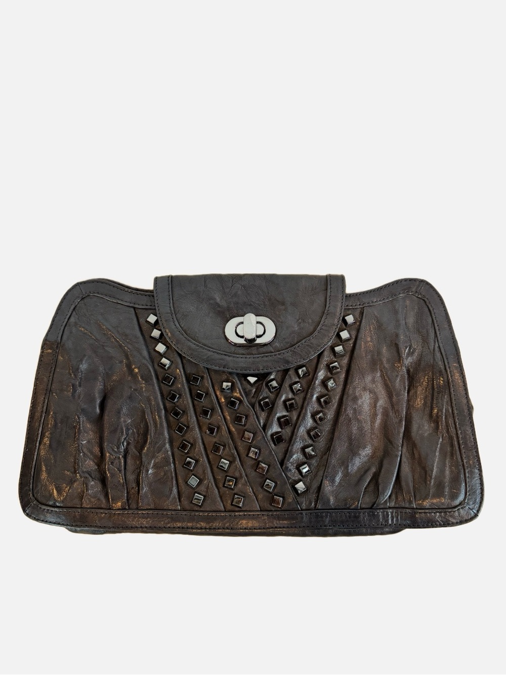 Treesje | Black Leather Clutch with Gunmetal Studs